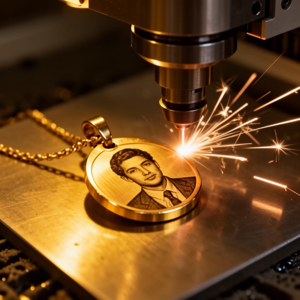 Gravação a laser de precisão em pingente de aço